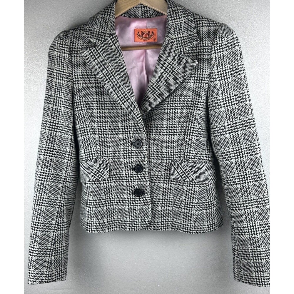 Juicy Couture Y2K Wool Blend Preppy Houndstooth Plaid Blazer Jacket S Coquette